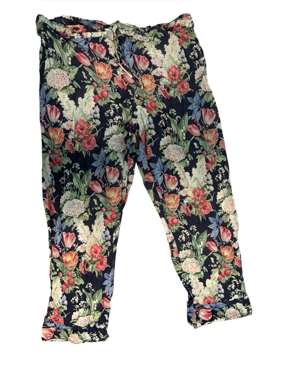 Anthropologie Papinelle Cropped Pajamas Pjs Floral Strawberry 100% Cotton π - Picture 5 of 10